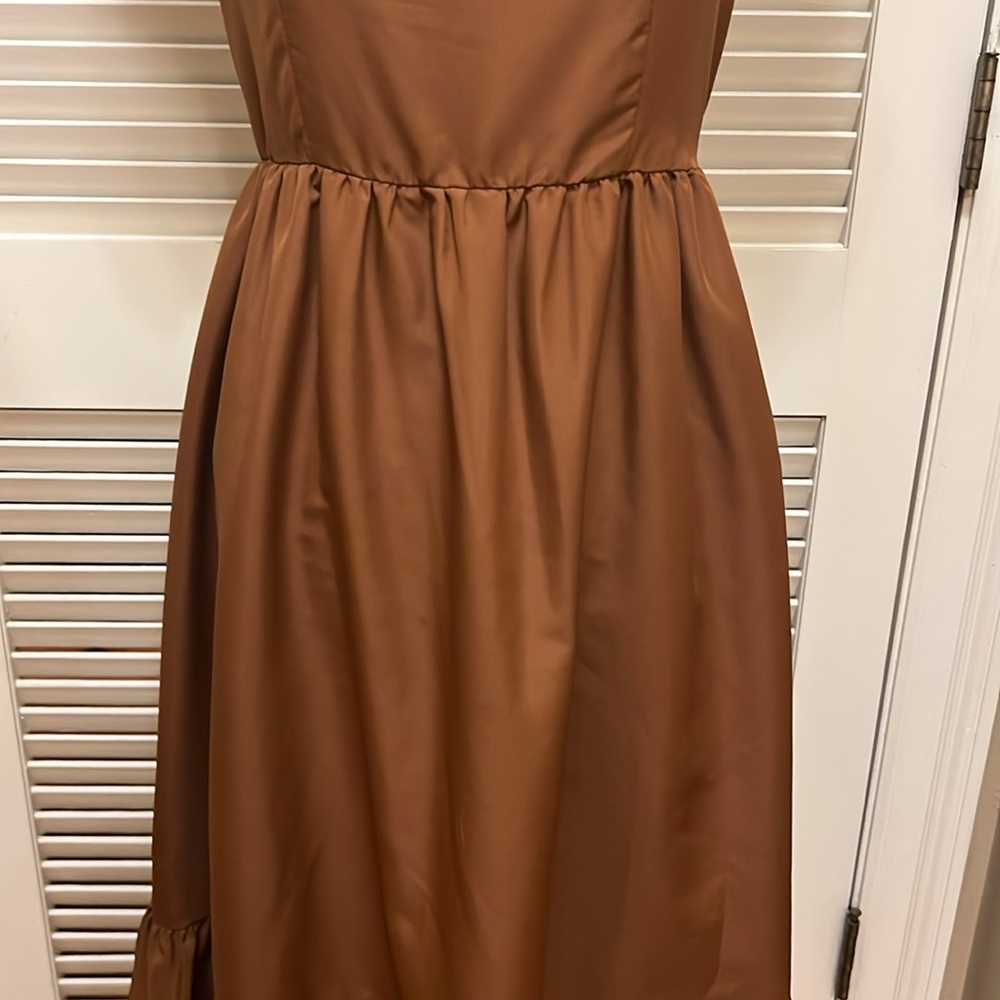 Sold on mercari.  SHEIN Tiered Ruffled Midi Dress in Brown, Size Small, EUC - Picture 5 of 17